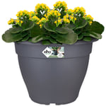 Elho - Bac à fleurs rond jardinière Anthracite en plastique pour extérieur jardin terrasse pot de fleurs 17 l