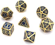 DollaTek 7PCS Metal Polyhedral Dice Set with Black Storage Bag for Role Playing Game Dungeons and Dragons D&D Math Teaching(Gear Gold and Blue)