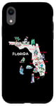 Coque pour iPhone XR Carte illustrée de la Floride, attractions, monuments