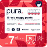 Pura Eco Nappy Pants Size 7 (17+kg / 37+lbs) 1 Pack of 16 Baby Toddler Easy Pull Ups Training Nappies for Boys & Girls, Perfume Free, Sensitive Skin, EU Ecolabel Certified, Nighttime