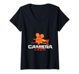 Womens Old School Camera Crew Movie Team V-Neck T-Shirt