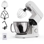 Robot pâtissier 3 en 1, Batteur sur socle, mixeur multifonction 2000 w avec bol en acier inoxydable de 5 litres, 10 niveaux réglables – Blanc