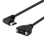 Right Angle Left Bend HDMI Panel Mounting Extension Cable, 20 cm High Speed HDMI 2.0 Male to Female Cable with Screw Support 4K @ 60HZ KANGPING for LCD TV, Computer, Xbox Game Console