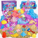 Hohosunlar Mermaid Sensory Bin Girl Toy, 2lbs Color Play Sand Art Kit Castle for