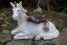 96163  C  1  FIGURINE TROLL ELFE  PIXIE AVEC LICORNE PIXIES FARFADET BRETAGNE 