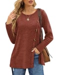 Aokosor Ladies Tops Long Sleeve Womens Lightweight Jumpers Button Front Slit Tunic Caramel Size 22-24