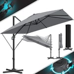 Parasol Parapluie sun xl 300 x 300 cm Couverture incluse + sécurité vent Pivotant Inclinable Parasol de marché Grand Rotation 360° Parasol de jardin