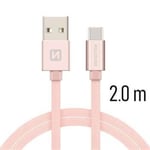 Swissten Textile Universal Quick Charge 3.1 USB-C Data- ja latauskaapeli 2 m Rose Gold