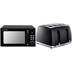 Russell Hobbs RHM2026B STYLEVIA 20 Litre 800 W Black Digital Microwave, 5 Power Levels, Mirror Finish, 8 Auto Cook Settings & 26071 4 Slice Toaster - Contemporary Honeycomb Design, Black