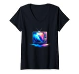 Womens Vintage Television TV Retro 70s 80s V-Neck T-Shirt