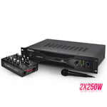 Pack SONO DJ KARAOKE IBIZA DJ350LED Ampli stéréo 2x250W + Table de mixage 2 canaux USB/BLUETOOTH + Micro