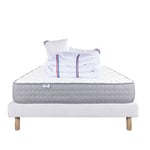 LUXURY LITERIE - Ensemble matelas + sommier - ZEN - 140 x 190 cm - Tapissier - Ferme  -  2 oreillers + couette - Face été/hiver