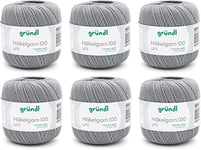 Gründl Laine Häkelgarn 100 (Fil à Crocheter en 100% Coton mercerisé, 100 g / 566 m, Taille d'aiguille : 1,5-2, 6 x 100 g), Gris Clair