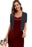 Boléro Femme Tricot Gilet Court Veste Cardigan Bouton Manches Courtes pour Robe T Shirt Bretelle Soirée Fête Décontracté Chic Elégante Bleu Marine*Manche Courte XL