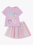 Monsoon Kids' Sequin Heart Disco T-Shirt & Skirt Set, Lilac/Multi