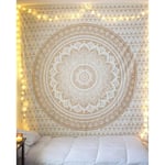 Stor mandala tapet, väggdekoration, guld bohemisk hippie dekoration, vardagsrum dekoration gobeläng, vit och guld, 210x150cm