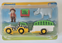 PLAYMOBIL 1.2.3 Gardien de zoo véhicule et rhinocéros réf 6743 dès 18 mois