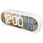 Réveil Numérique Miroir, Horloge Digital LED, Grand Affichage de Heure/Température/Humidité, 40 Musiques pour la Sonnerie, Snooze, Réveil Matin