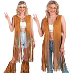 W WIDMANN MILANO Party Fashion - Costume Hippie, gilet à franges femme, marron, tenue de festival