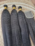 28+28+28&20INCH CLOSURE BRAZILIAN VIRGIN HUMAN HAIR KINKY STRAIGHTS 350g 1B# 12A