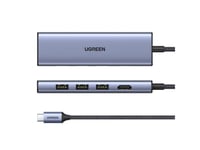 Ugreen 20956A, Usb Type-C, Hdmi, Usb 3.0, 5000 Mbit/S, 3840 X 2160, Sølv, Rund Kabel