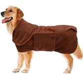 Geyecete Peignoir Chien en Microfibre Super Absorbante,Serviette Chien,Sac de séchage Rapide pour Chien,Manteau de séchage pour Animaux, Convient pour Moyen Grand Chien-Marron-S