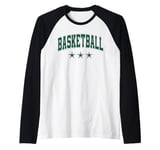 Basketball All Green Stars Classic Retro Varsity Text Raglan Baseball Tee