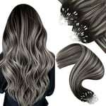 YoungSee Extension Pose a Froid Ombre Extension Loop Cheveux Naturel Ombre Noir à Argent Anneaux Extension Cheveux a Froid 22 Pouces 55 Cm Extension Cheveux Micro Ring