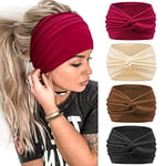 Kavya Bandeau Cheveux Femme 4 Pcs 7'' Extra Large Serre Tete Femme Élastique Bandana Yoga Sport Foulard Cheveux Femme Multicolore Headband Accessoire Cheveux (Rouge)