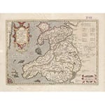 Hondius 1633 Carte du Pays de Galles Cymru Grande affiche murale sur papier épais 45,7 x 61 cm