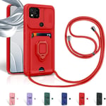 Cordon De Coque Pour Xiaomi Redmi 10a / 9c / 9c Nfc/Poco C31,Couvercle Coulissant De La Caméra+Support Annulaire À 360 Degrés,Fentes Pour Cartes Lanyard Silicone Case -Rouge