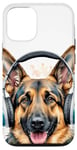 Coque pour iPhone 15 Pro Berger Allemand Écouteurs Chien Alsacien Animaux Imprimé