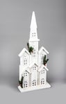 SHATCHI 58cm Battery Powered Warm White LEDs Wooden Church House Snow Covered Cottage Village Indoor Christmas Decorations, Wood