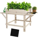 Jardinière sur Pied en Bois 132 x 75 x 75 cm avec Doublure en Tissu non Tissé 2 Tables d'Appoint pour Fleurs, Légumes - Costway