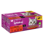 Megapakke Whiskas 1+ 48 x 100/85 g g Porsjonsposer - Klassisk utvalg i saus (Storfe, Lam, Fjærkre, Kylling)