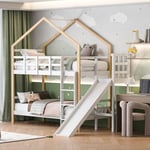 lit superposé enfant 90 x 200,lit mezzanine 2 place,lit cabane avec protection antichute, toboggan,pin massif + MDF,blanc --SUNFECILI