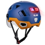 ILM Casque Velo VTT Homme Femme Homologué NTA8776 CE CPSC-Casque de Velo Route Adulte avec Visiere LED d'Alerte de Freinage,Bleu Jaune,L/XL