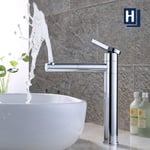 Groofoo Robinet Lavabo Salle de Bain Haut l'Eau Chaude et Froide Mitigeur Monocommande pour Vasque à Poser Économie d'eau Mélangeur Acier Inox Chromé