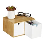 Relaxdays Organiseur de Bureau, 2 tiroirs, Bambou & MDF, boîte de Rangement, Ordre, H x L x P 14,5 x 24,5 x 20 cm, Blanc