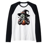 Scary Halloween Astronaut Witch Hat Costume Spooky Season Raglan Baseball Tee