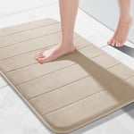 Yimobra Memory Foam Bath Mat Large Size, 51 x 81 cm, Soft and Comfortable, Super Water Absorption, Non-Slip, Thick, Machine Wash, Easier to Dry for Bathroom Floor Rug, Beige