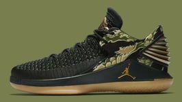 Air Jordan 32 Low Flyknit "Camo" UK 17 EUR 52.5 Black Metallic Gold AA1256 021