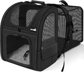 Pecute Sac Transport Chat Chiots Extensible Sac Dos pour Chien Petit Animal avec Matelas en Peluche Amovible, Filet Respirant, Spacieux, Pliable, pour Voyage en Train/Voiture/Restaurant/Avion