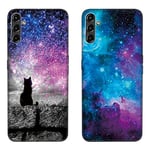 Tveinan 2 Pack Coque pour Samsung Galaxy A15 4G / 5G Etui, Mignon Étui de Protection Antichoc Housse Souple TPU Silicone Étui Ultra Douce Noir Motif Case Cover pour Samsung A15 - Chats & étoiles