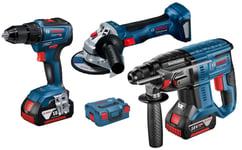 Pack 3 outils 18V Bosch (GSR55 + GBH21 + GWS7) + 2 batteries 5 Ah + chargeur + coffret L-BOXX - BOSCH