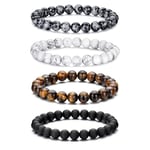 Bracelet œil de tigre pour hommes, ensemble de bracelets de perles en pierre naturelle de 8MM, bracelets extensibles en pierre de lave, réglables, en perles de cristal noir, cadeaux pour hommes