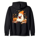 Cute Ghost Reading Book Lovers Halloween Ghost Coffee Cozy Zip Hoodie