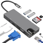 9-i-1 USB-C Hub med USB 3.0, HDMI, RJ45, SD/TF-kortläsare, 100W PD, VG