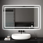 Dripex 100x60cm Miroir Salle de Bain avec 30 Watt Éclairage, Miroir Mural LED Anti-Buée, Dimmable à 3 Couleurs de Lumière, Interrupteur Tactile, Antidéflagrant