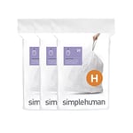 simplehuman Code H 60 Liners, 50% Recycled Custom Fit Bin Bags in Dispenser Packs with Durable Drawstring Tie Handle, 30-35L, White